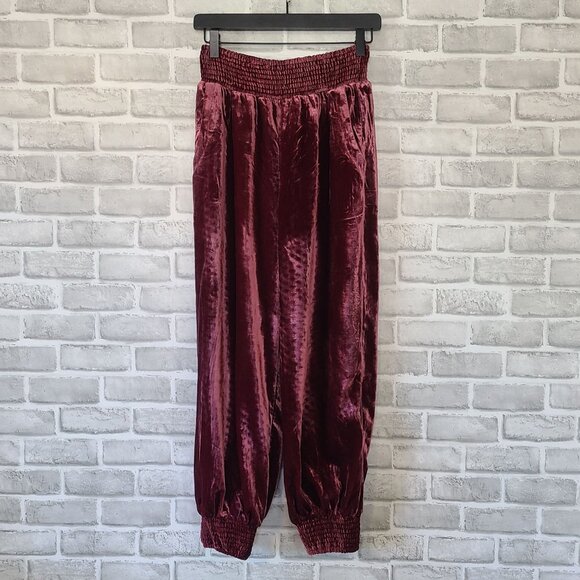 Anthropologie Gloria Velvet Velour Joggers Burgundy Womens Sm Athleisure - Picture 1 of 8